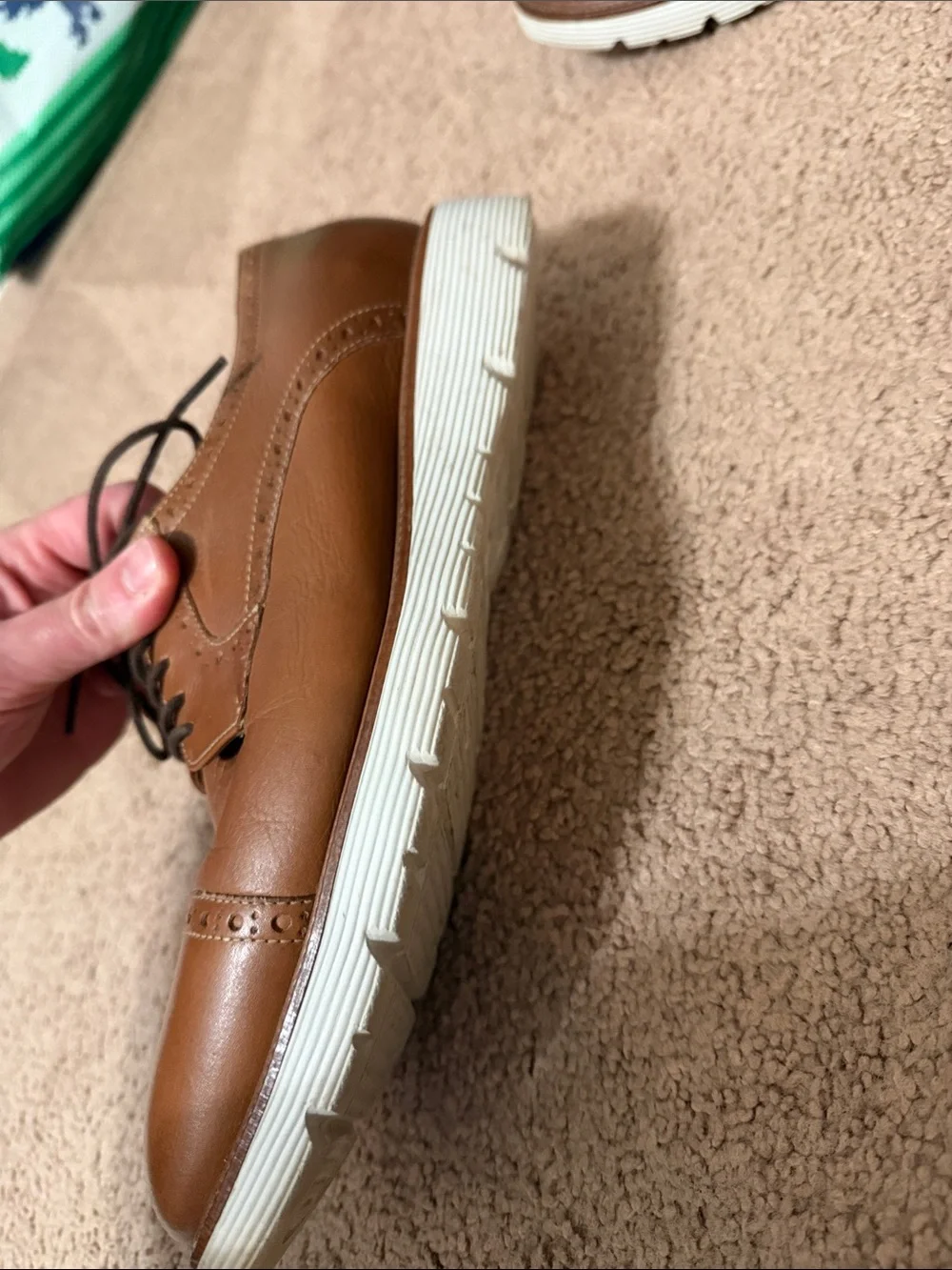Men's Tan Leather Cap-Toe Derby with Lightweight White Sole